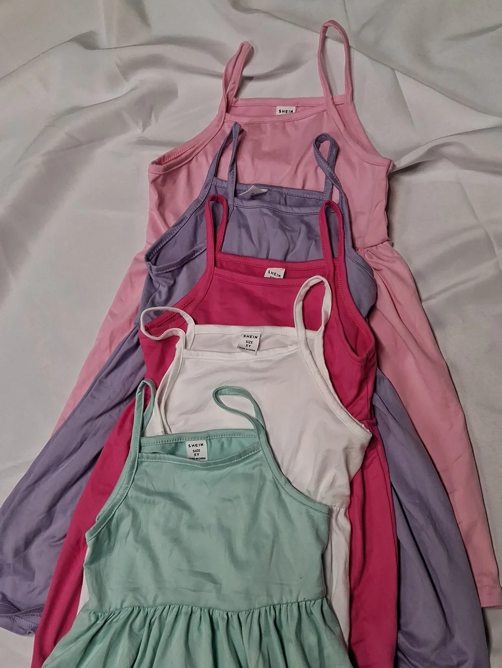Set Of 5 Girls' Tank Dress Set in Mint, White, Hot Pink, Lavender & Light Pink